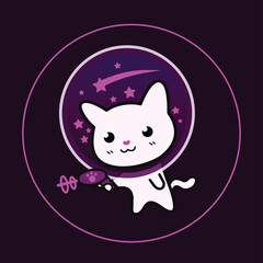 cartoon cute space kitty with a space gun