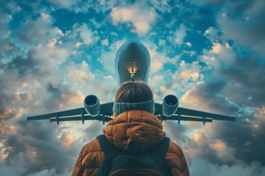 Conceptual image of a person looking up at the sky, inspired by the wonders of aviation