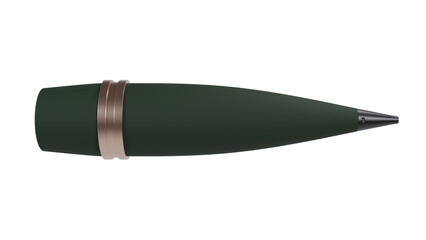 Artillery 155-mm shell isolated on transparent and white background. Artillery concept. 3D render