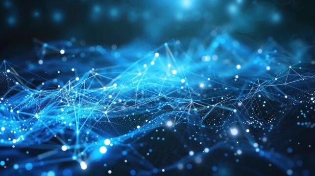 Artificial intelligence, humanoid head made of digital blue lines