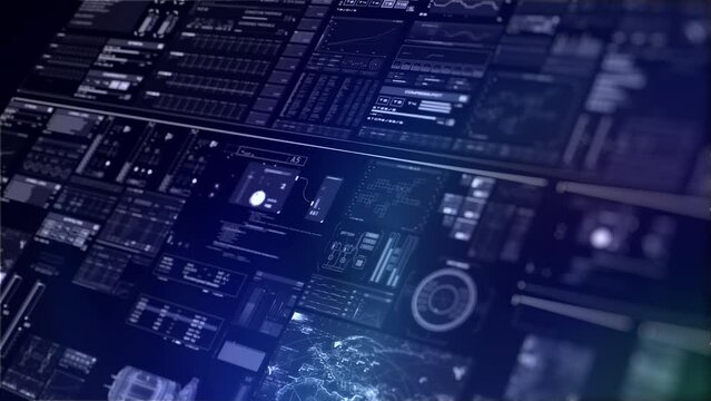 Sophisticated interface with DNA sequencing data, global tracking, system diagnostics, and a human head hologram, all in a striking minimalistic scheme.