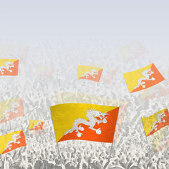 Crowd of people waving flag of Bhutan square graphic for social media and news.