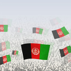 Crowd of people waving flag of Afghanistan square graphic for social media and news.