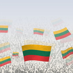 Crowd of people waving flag of Lithuania square graphic for social media and news.
