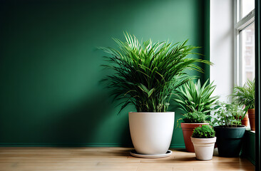 Indoor plants in pots complement the interior of the apartment, landscaping, plant growing and minimalist style