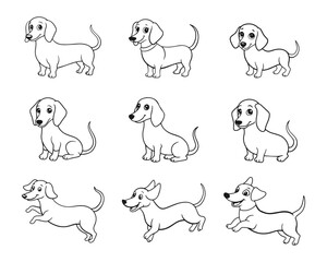 Dachshund icons set. Outline set of dachshund icons isolated on white background. Vector