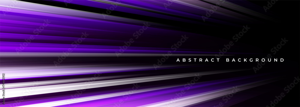 Poster black wide modern abstract technology background with purple and white glowing high-speed and moveme