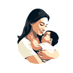 woman mother with a baby vector illustration isolated transparent background logo, cut out or cutout t-shirt print design
