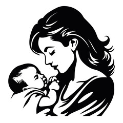 woman mother with a baby vector illustration isolated transparent background logo, cut out or cutout t-shirt print design