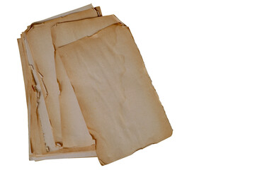 stack of sheets old paper without writing on white isolated background, emphasizing historical...