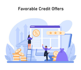 An optimistic depiction of obtaining advantageous credit terms, symbolized by a user reviewing offers and financial growth