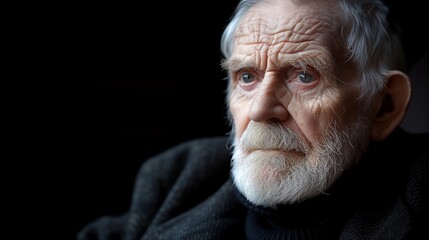 Contemplative senior man with wrinkled skin and thoughtful expression