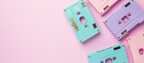 retro cassette tapes on pink background