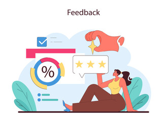 Feedback concept. A professional reflects on performance metrics and client reviews.