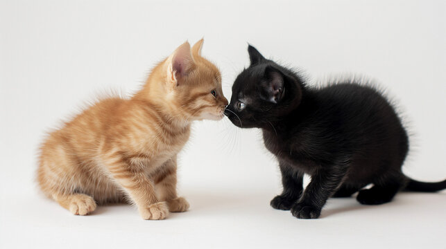 茶色猫と黒猫(白背景) | Generative AI