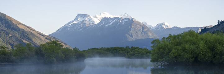 New Zealand landscape with mountains and lake near Queenstown