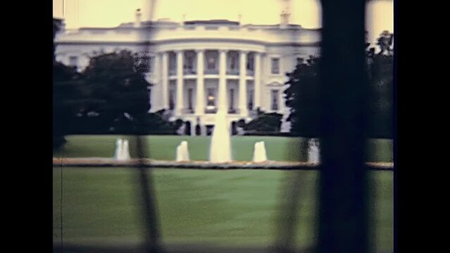 White House from the south lawn in Washington DC. Home and workplace of the United States president. Historical archival of United States of America in 1980. Southern facade with semi-circular portico