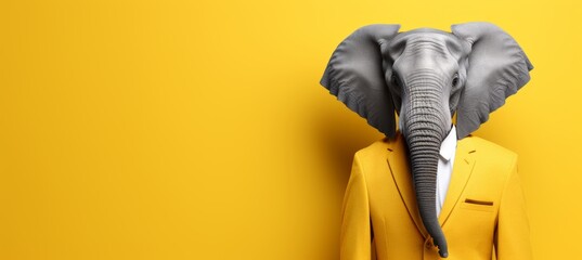 Anthropomorphic elephant in business attire in corporate setting, studio shot with copy space