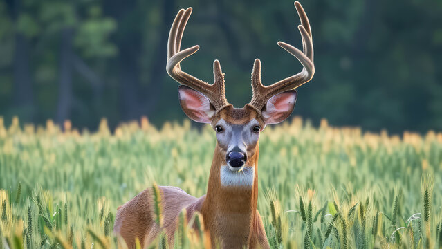 Deer animal in the wild. Copy space for text, message, advertising. Concept of animal, wild life, nature.