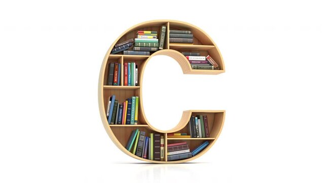 Letters A to M in the form of shelves with books. Alphabet for school, education and library