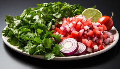 Healthy eating Fresh vegetable salad with parsley, onion, and cilantro generated by AI