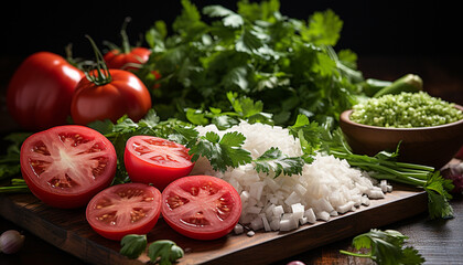 Fresh tomato salad, a healthy vegetarian meal with organic ingredients generated by AI