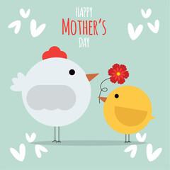 Cute chickens on Happy mother day poster Vector