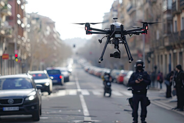 Policías controlando el tráfico con drones
