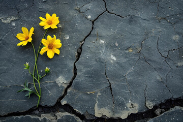  flores que brotan entre grietas, simbolizando la resiliencia y la capacidad de crecer incluso en condiciones adversas 