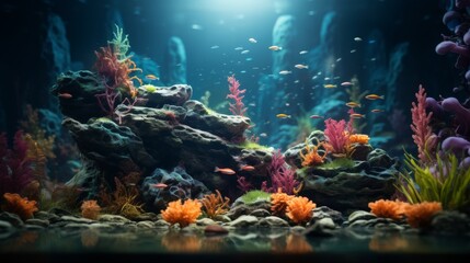 Fototapeta na wymiar Aquarium Filled With Various Types of Fish