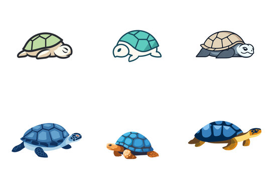 set of turtle tortoise  vector illustration isolated transparent background logo, cut out or cutout t-shirt print design 