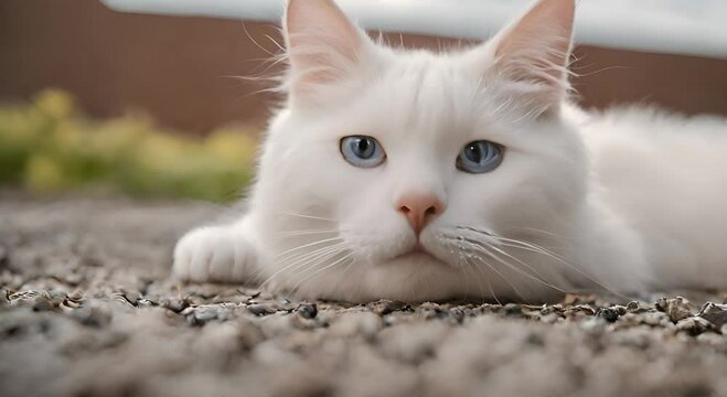 close up of a cute white cat
