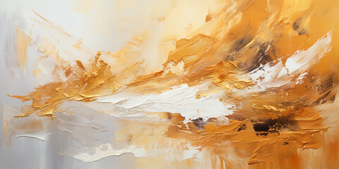 Yellow orange oil paint background, texture of rough paintbrush strokes on white canvas, abstract...