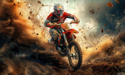 Motocross MX Rider riding on a dirt track