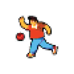 Pixelated image of man with bowling ball 
