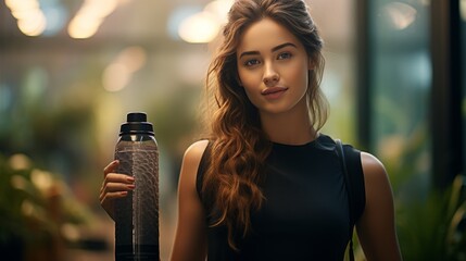 Woman Holding a Bottle of Water - obrazy, fototapety, plakaty