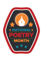 National Poetry Month in April. Poster with handwritten lettering. Poetry Festival in the United States and Canada. Literary events and celebration. Greeting card, invitation, banner or background