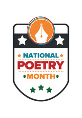National Poetry Month in April. Poster with handwritten lettering. Poetry Festival in the United States and Canada. Literary events and celebration. Greeting card, invitation, banner or background