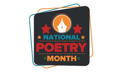 National Poetry Month in April. Poster with handwritten lettering. Poetry Festival in the United States and Canada. Literary events and celebration. Greeting card, invitation, banner or background