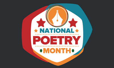 National Poetry Month in April. Poster with handwritten lettering. Poetry Festival in the United States and Canada. Literary events and celebration. Greeting card, invitation, banner or background