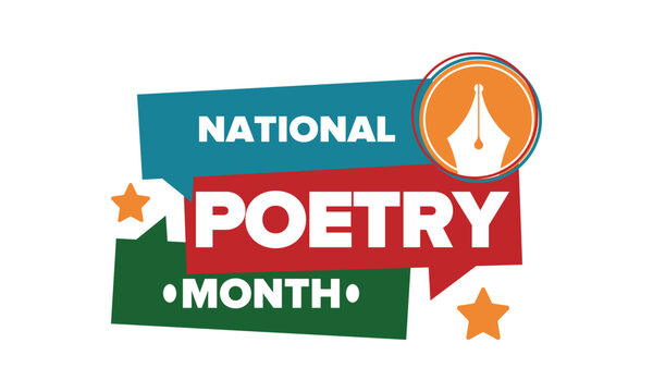 National Poetry Month in April. Poster with handwritten lettering. Poetry Festival in the United States and Canada. Literary events and celebration. Greeting card, invitation, banner or background