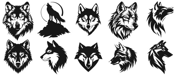 wolfs collection black and white, transparent background
