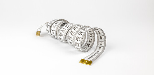 Tape measure for taking measurements. The concept of designer tailoring.