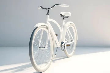 Foto op Aluminium White bicycle 3D model against white background , .highly detailed,   cinematic shot   photo taken by sony   incredibly detailed, sharpen details   highly realistic   professional photography lighting © pigeon
