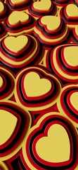 pattern with tricolor hearts, national colors, black, yellow and red, German,  and Belgian flag colors.3D render