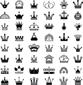 crown king luxury symbol queen illustration set vector princess royal silhouette collection