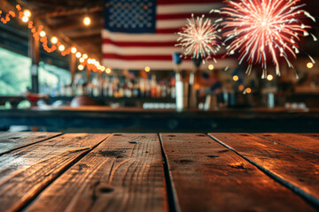Empty table for product presentation, American Independence Day background theme