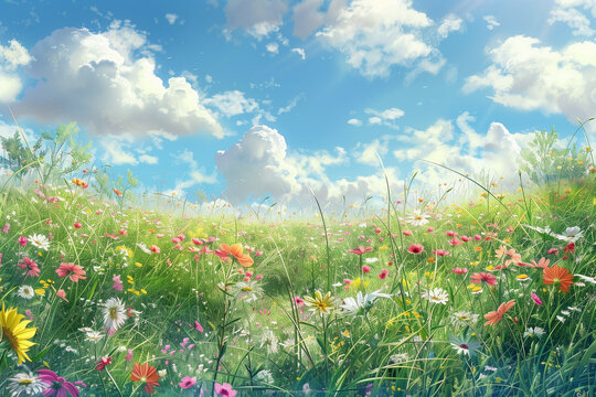 Serene Meadow: Delicate Petals in Gentle Breeze
