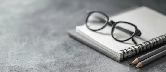 Vintage book with classic eyeglasses and wooden pencil on top, reading and education concept