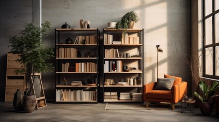 A Living Room With a Bookshelf Filled With Books